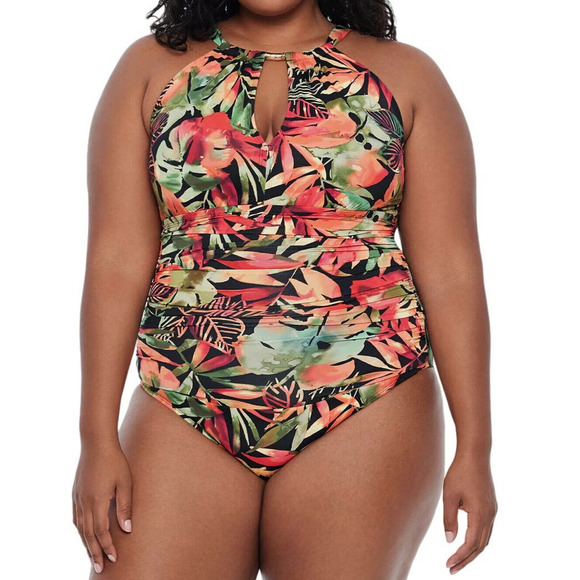 Lauren Ralph Lauren Plus Size Keyhole One Piece Swimsuit Tropical 20W NWT - Picture 1 of 12